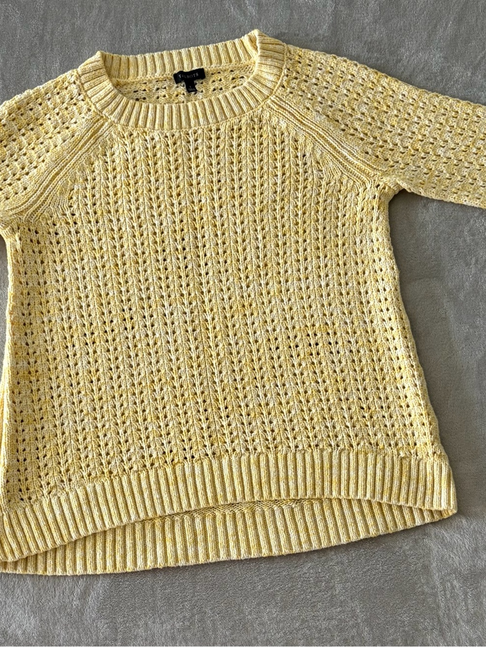 Talbots Yellow and Cream Open-Knit Crewneck Sweater